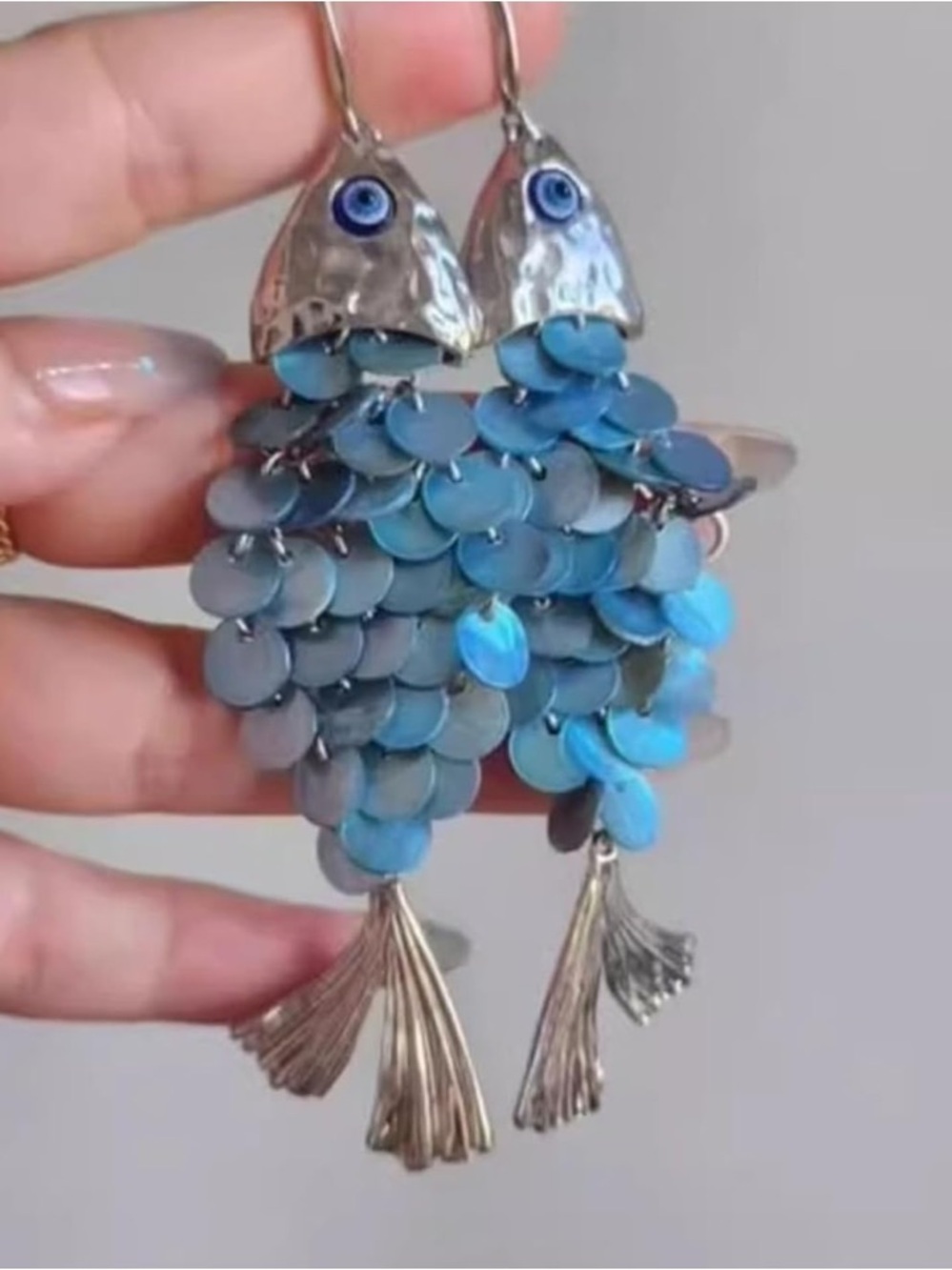 Blue Fish Scale Dangle Earrings - Unknown Brand